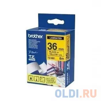 Плёнка для наклеек Brother TZE-661 чёрный шрифт на жёлтой основе, 36мм*8м