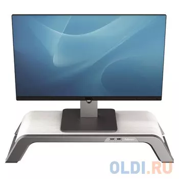Подставка для монитора Fellowes Hana, дерево/металл, 2+2 порта USB, 3 регул-ки высоты, белая FS-80642