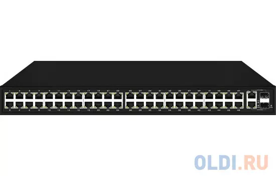 PoE коммутатор Fast Ethernet на 48 x RJ45 + 2 x GE Combo uplink портов. Порты: 48 x FE (10/100 Base-T) с поддержкой PoE (IEEE 802.3af/at), 2 x GE Co