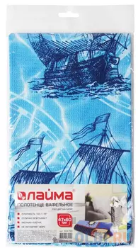Полотенце вафельное набивное, 47х60 см, плотность 165 г/м2, "Море", европодвес, ЛАЙМА, 604766