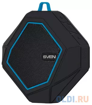 Колонки Sven PS-77, черный-синий,1.0, 5 Вт (RMS), Wateproof (IPx5), Bluetooth, microSD, FM-тюнер, встроенный аккумулятор 5 Вт, 120-20000 Гц, Bluetooth