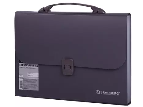 Портфель пластиковый BRAUBERG "Comfort", А4, 327х254х30 мм, 13 отделений, пластиковый индекс, темно-серый