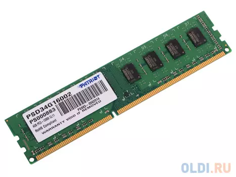 Оперативная память для компьютера Patriot Signature DIMM 4Gb DDR3 1600 MHz PSD34G16002