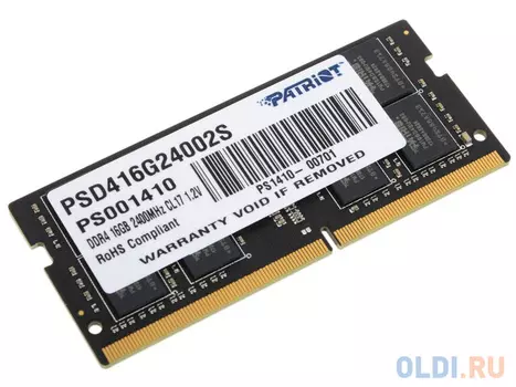 Оперативная память для ноутбука Patriot PSD416G24002S SO-DIMM 16Gb DDR4 2400 MHz PSD416G24002S