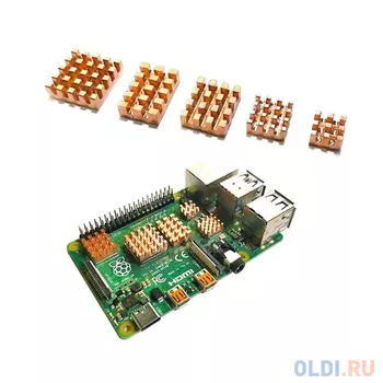RA603 Набор радиаторов ACD 5 in 1 Pure Copper HeatSink (15x10x4мм, 14x14x4мм, 13x11x4мм, 9x9x4мм и 7x7x4мм) for Raspberry 4B комплект из 5 шт