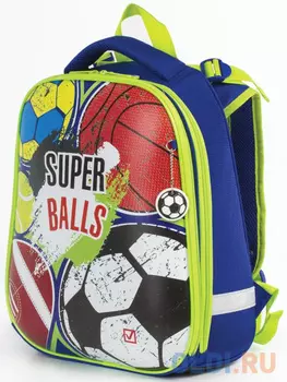 Ранец светоотражающие материалы BRAUBERG Супер-мячи 17 л синий зеленый