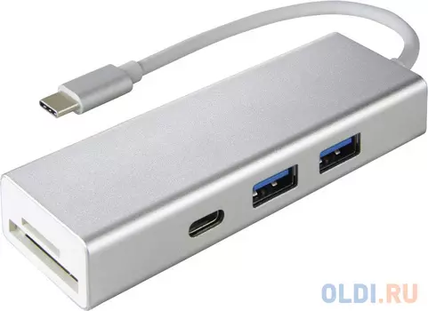 Разветвитель USB Type-C HAMA Aluminium 00135759 SD/SDHC microSD USB Type-C 2 х USB 3.0 серебристый