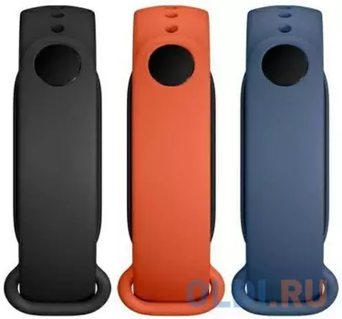 Ремешок для Xiaomi Mi Smart Band 6 (3шт, черный+оранжевый+синий)