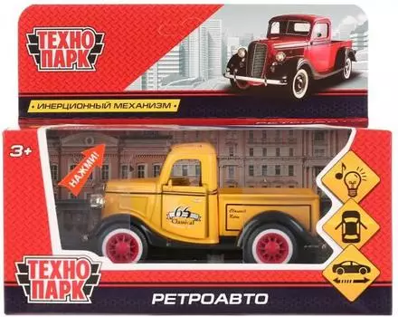 Ретроавто 12см, свет-звук, открыв. двери, инерц., цвет в ассорт. в русс. кор. Технопарк в кор.2*60шт 1586689-R