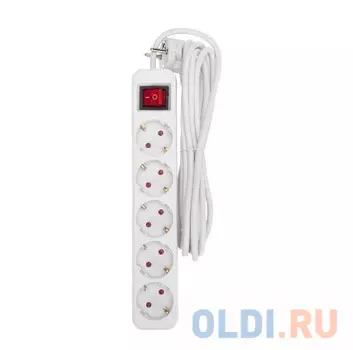 Rexant 13-4032 Удлинитель STANDARD 5 гнезд, 3м, 3х1,0мм?, с/з, с выключателем, белый