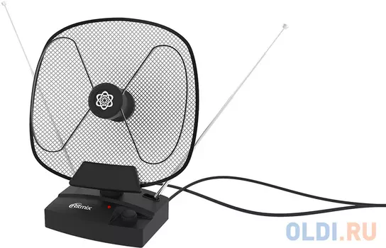 RITMIX RTA-101 AV {Активная, 220В, усиление 32 дБ, DVB-T, DVB-T2, ISDB-T, DMB-T/H, ATSC, DAB (радио), VHF:87.5-230 МГц ; UHF:470-862 МГц; FM: 87,5-108 МГц., 75 Ом, кабель 1,25м, антенны 60см}