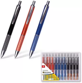 Ручка бизнес-класса шариковая BRAUBERG "Aura", корпус ассорти, серебристые детали, 1 мм, синяя, 141423