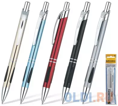 Ручка бизнес-класса шариковая BRAUBERG "Minister", корпус ассорти, серебристые детали, резиновые вставки, 1 мм, синяя, 141437