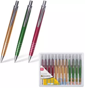 Ручка бизнес-класса шариковая BRAUBERG "Quantum", корпус ассорти, серебристые детали, 1 мм, синяя, 141429