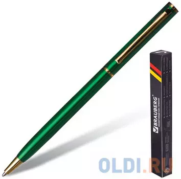 Ручка бизнес-класса шариковая BRAUBERG "Slim Green", корпус зеленый, золотистые детали, 1 мм, синяя, 141404