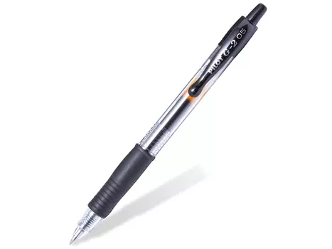 Ручка гелевая автоматическая Pilot G-2 черная, корпус прозрачный, узел 0,5 мм, линия письма 0,3 мм