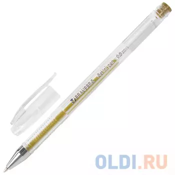 Ручка гелевая BRAUBERG "Jet", корпус прозрачный, узел 0,5 мм, линия 0,35 мм, золотистая, 142160