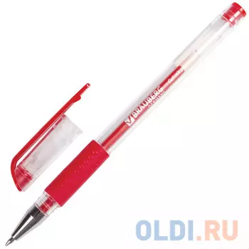 Ручка гелевая BRAUBERG "Number One", узел 0,5 мм, линия 0,35 мм, резиновый упор, красная, 141195