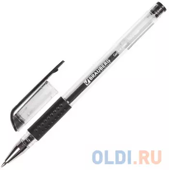 Ручка гелевая BRAUBERG "Number One", узел 0,5 мм, линия 0,35 мм, резиновый упор, черная, 141194