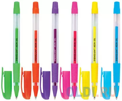 Ручка гелевая PENSAN "Neon Gel", узел 1 мм, линия 0,5 мм, дисплей, неон, ассорти, 2290/S