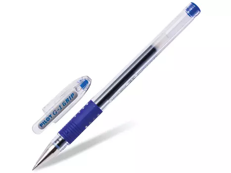 Ручка гелевая PILOT "G-1 Grip", корпус прозрачный, узел 0,5 мм, линия 0,3 мм, резиновый упор, синяя