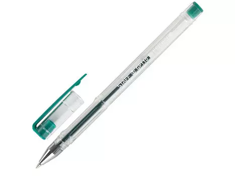 Ручка гелевая STAFF, ЗЕЛЕНАЯ, корпус прозрачный, хромированные детали, узел 0,5 мм, линия письма 0,35 мм