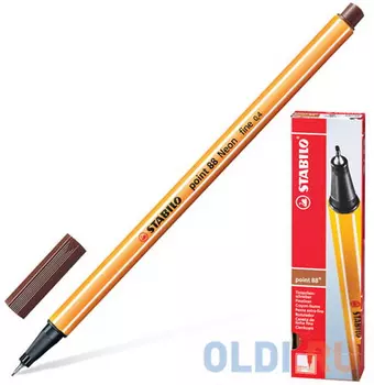Ручка капиллярная STABILO "Point 88", КОРИЧНЕВАЯ, корпус оранжевый, линия письма 0,4 мм, 88/45