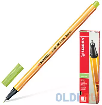 Ручка капиллярная STABILO "Point 88", СВЕТЛО-ЗЕЛЕНАЯ, корпус оранжевый, линия письма 0,4 мм, 88/33