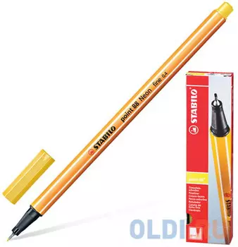 Ручка капиллярная STABILO "Point 88", ЖЕЛТАЯ, корпус оранжевый, линия письма 0,4 мм, 88/44