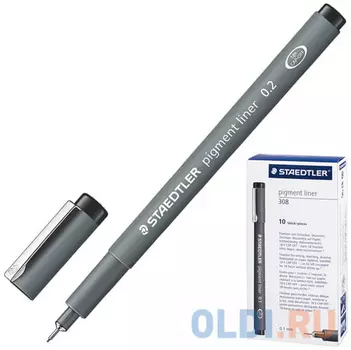 Ручка капиллярная STAEDTLER "Pigment Liner", ЧЕРНАЯ, корпус серый, линия письма 0,2 мм, 308 02-9