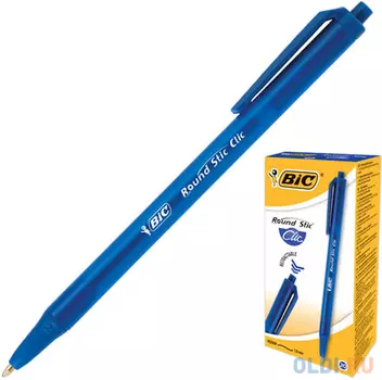 Ручка шариковая автоматическая BIC "Round Stic Clic", корпус тонированный синий, узел 1 мм, линия 0,32 мм, синяя, 926376
