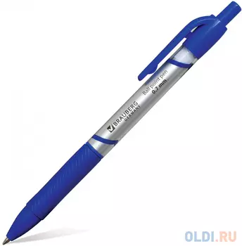 Ручка шариковая автоматическая BRAUBERG "Leader", корпус с печатью, узел 0,7 мм, линия 0,35 мм, синяя, 141540