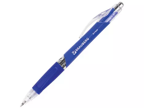 Ручка шариковая автоматическая с грипом BRAUBERG "Rave" Синяя, корпус синий, узел 0.7 мм, линия письма 0.35 мм