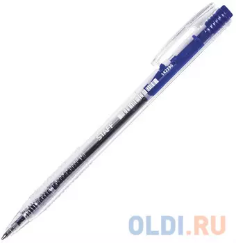 Ручка шариковая автоматическая STAFF, корпус прозрачный, узел 0,7 мм, линия 0,35 мм, синяя, 142396