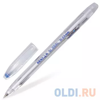 Ручка шариковая масляная PENSAN "Global-21", корпус прозрачный, узел 0,5 мм, линия 0,3 мм, синяя, 2221
