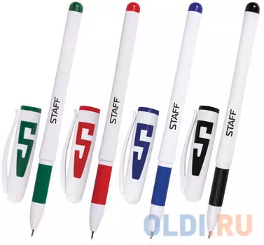 Ручки гелевые STAFF, набор 4 шт., корпус белый, узел 0,5 мм, резиновый упор (синяя, черная, красная, зеленая), 142395