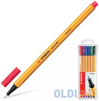 Ручки капиллярные STABILO, набор 6 шт., "Point", 0,4 мм (голубая, красная, синяя, черная, фиолетовая, сиреневая), 88/6