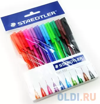 Ручки шариковые STAEDTLER, набор 10 шт., "Ball", трехгранные, узел 1 мм, линия 0,5 мм, ассорти, 43235MPB10