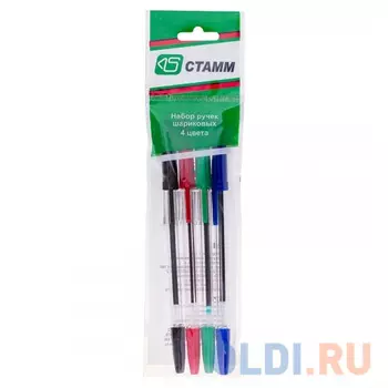 Ручки шариковые СТАММ "Оптима", набор 4 шт., "Оптима", узел 1,2 мм, линия 1 мм (синяя, черная, красная, зеленая), РО07