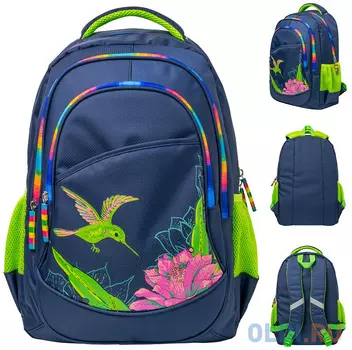 Рюкзак ACTION, разм. 43х31х12 см, синий, с принтом, мягкая спинка,д/девочек