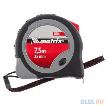 Рулетка Continuous fixation, 7,5 м х 25 мм, двухкомпонентный корпус, плавная фиксация// Matrix