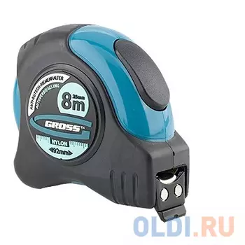 Рулетка "Schlagfest", 8 м x 25 мм, магн. обрез зацеп, двухст. шкала, нейлон покр. автоматич// Gross
