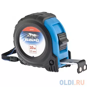 Рулетка Вектор 10 м х 25 мм, утолщенное полотно, магнитный зацеп, обрезиненный корпус// Барс