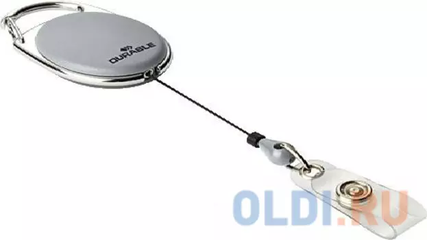 Рулеточный крепеж для бейджа Durable овальный с карабином и креплением серый 10шт 832410