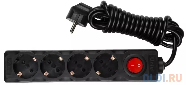 S-GCD4-3B BLACK Удлинитель серии Standart, шнур 3м., 4 гнезда, с/з. Черный. TM Uniel., шк 4690485101741