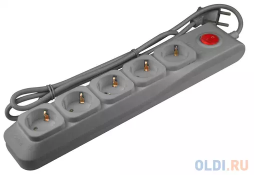 S-GSL5-3 GREY Cетевой фильтр серии Lux, 3м (Пвс 3*0,75), 5 гнезд, с/з. 10А. Защита от перенапряжения, короткого замыкания. TM Uniel., шк 4690485089742