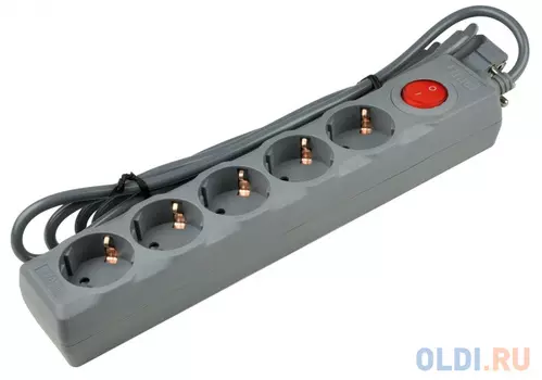 S-GSU5-5 GREY Cетевой фильтр серии Universal, 5м (Пвс 3*0,75), 5 гнезд, с/з. 10А. Защита от перенапряжения, короткого замыкания. TM Uniel., шк 4690485