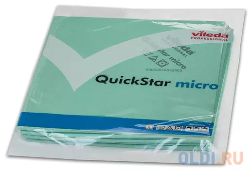 Салфетка VILEDA "КвикСтарМикро", комплект 5 шт., микроволокно, зеленая, 38х40 см, 152112