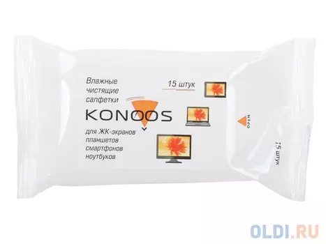 Салфетки для ЖК-экранов в мягкой пачке, Konoos KSN-15
