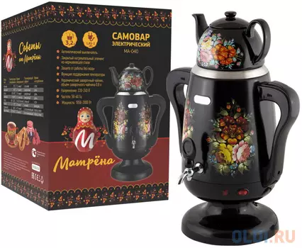 САМОВАР ЭЛЕКТР. "МАТРЁНА" 3,2 Л 1800-2000 ВТ + КЕРАМИЧ. ЗАВАРНИК 0,8 Л (1/6) МА-040